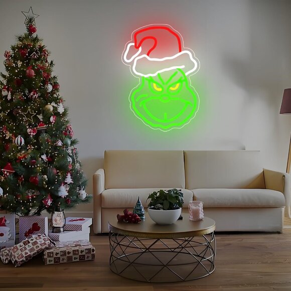 Neon Sign Tree Light Battery/USB Powered Green with Base Christmas Decorations